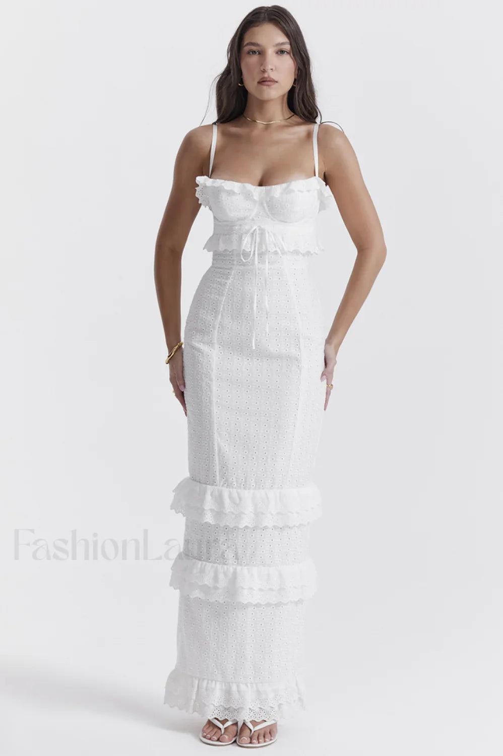 Eve White Stylish Broderie Maxi Dress