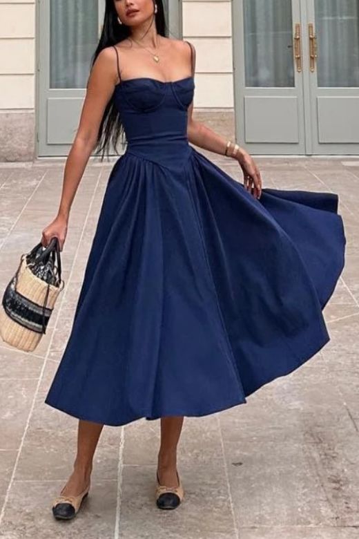 Everly Midi Dress - Navy Blue