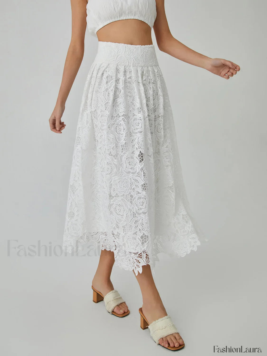 Eyelet Rosebud Graceful Pattern Maxi Skirt