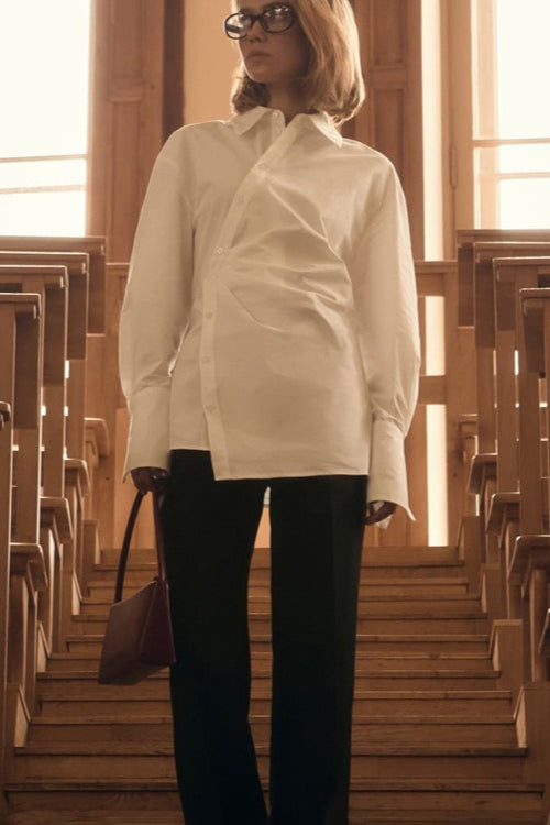 Collared Asymmetrical Button Blouse