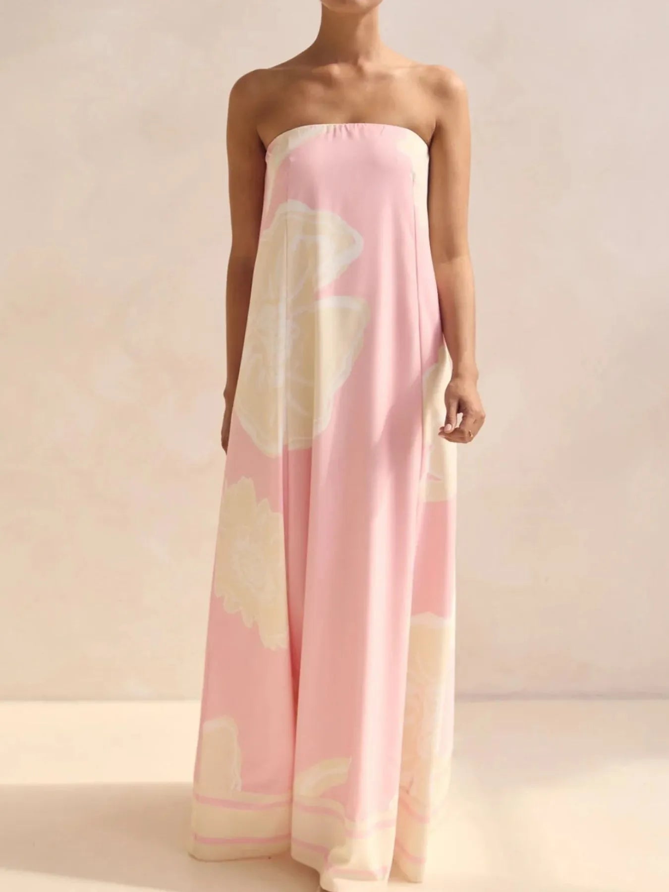 Abstract Striped Print Strapless Flowy Maxi Dress 19