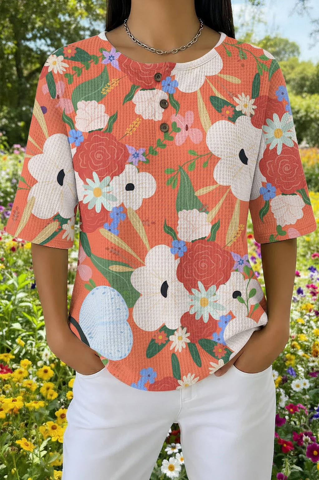 Womens Red Abstract Floral Print Casual Shirt