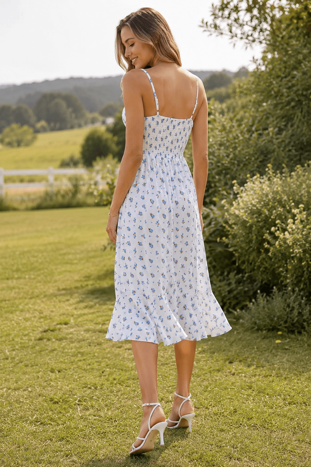 Tie Slit Printed Strap Floral Dress