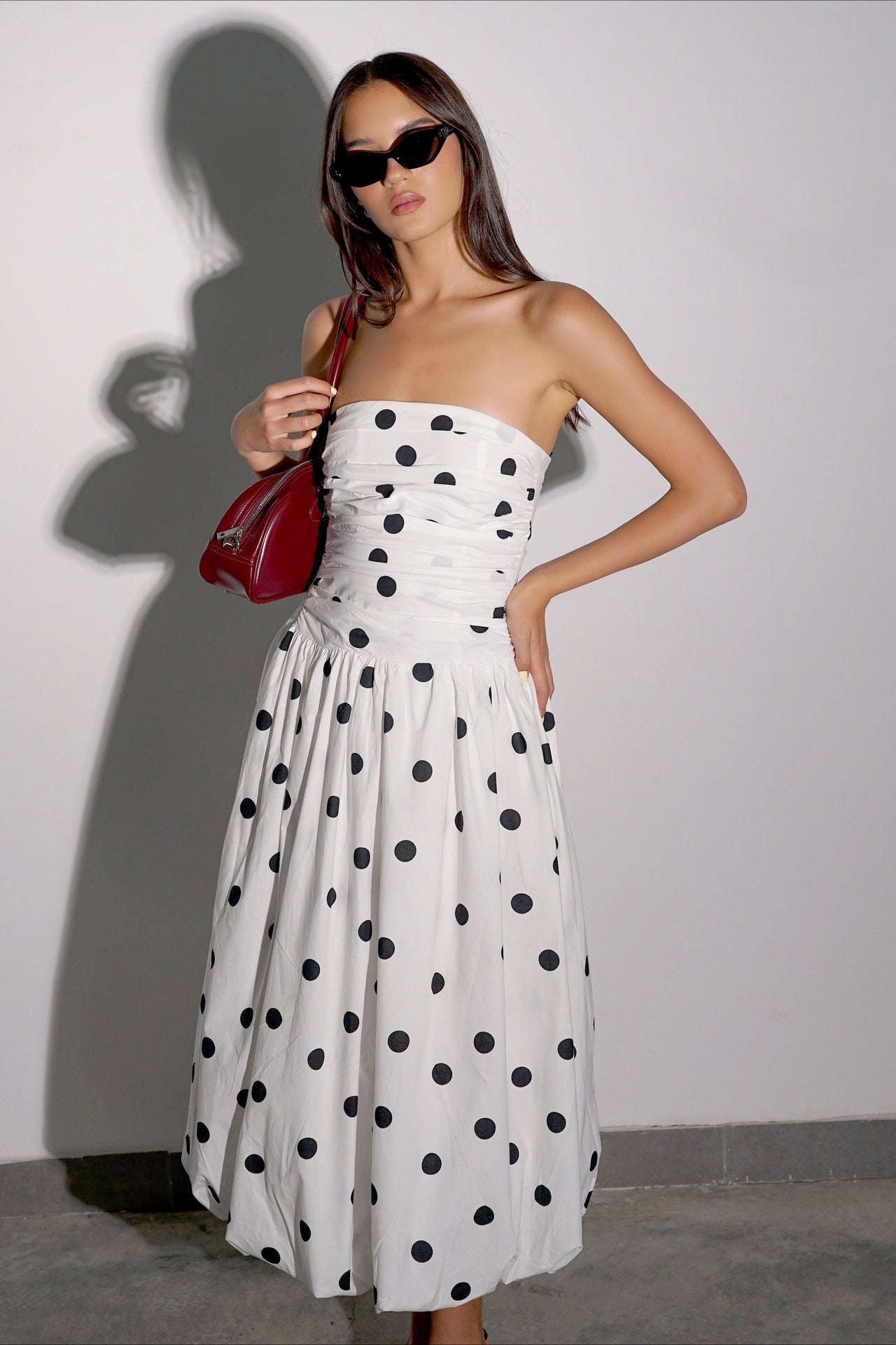 Refined Polka Dot Strapless Bodycon Maxi Dress