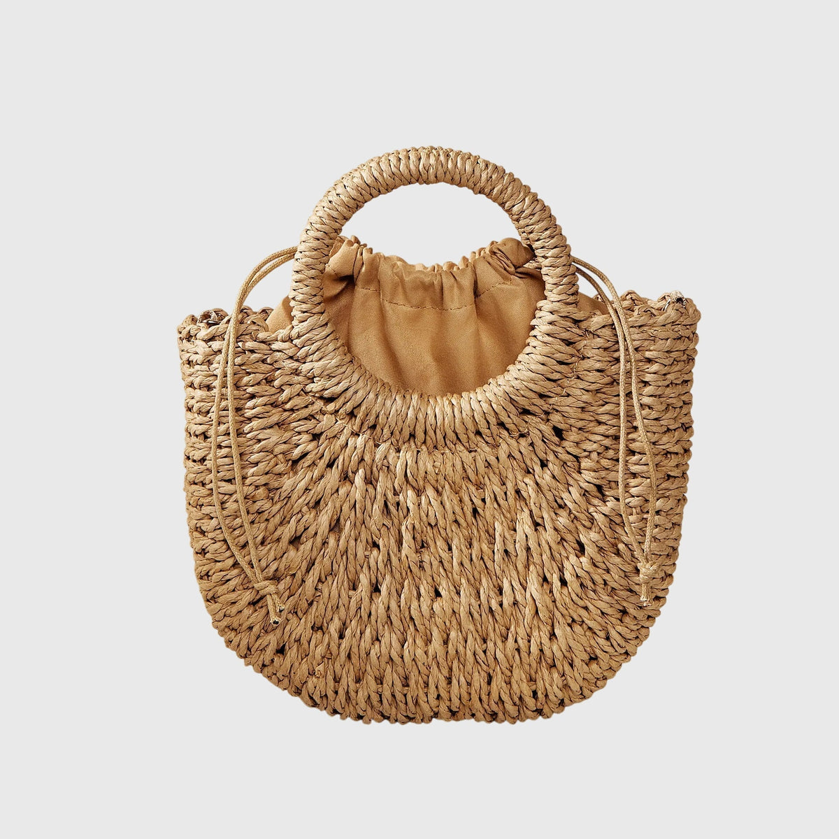 Woven Straw Round Handle Crossbody Bag