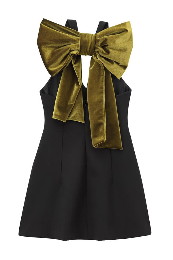 Sweet Party Contrast Back Velvet Bow Detail Mini Dress - View 6
