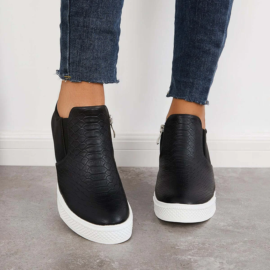 Casual Slip on Platform Wedge Sneakers Hidden Wedge Ankle Booties