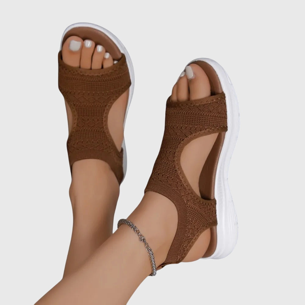 Knit Open Toe Cut Out Slingback Platform Sandals