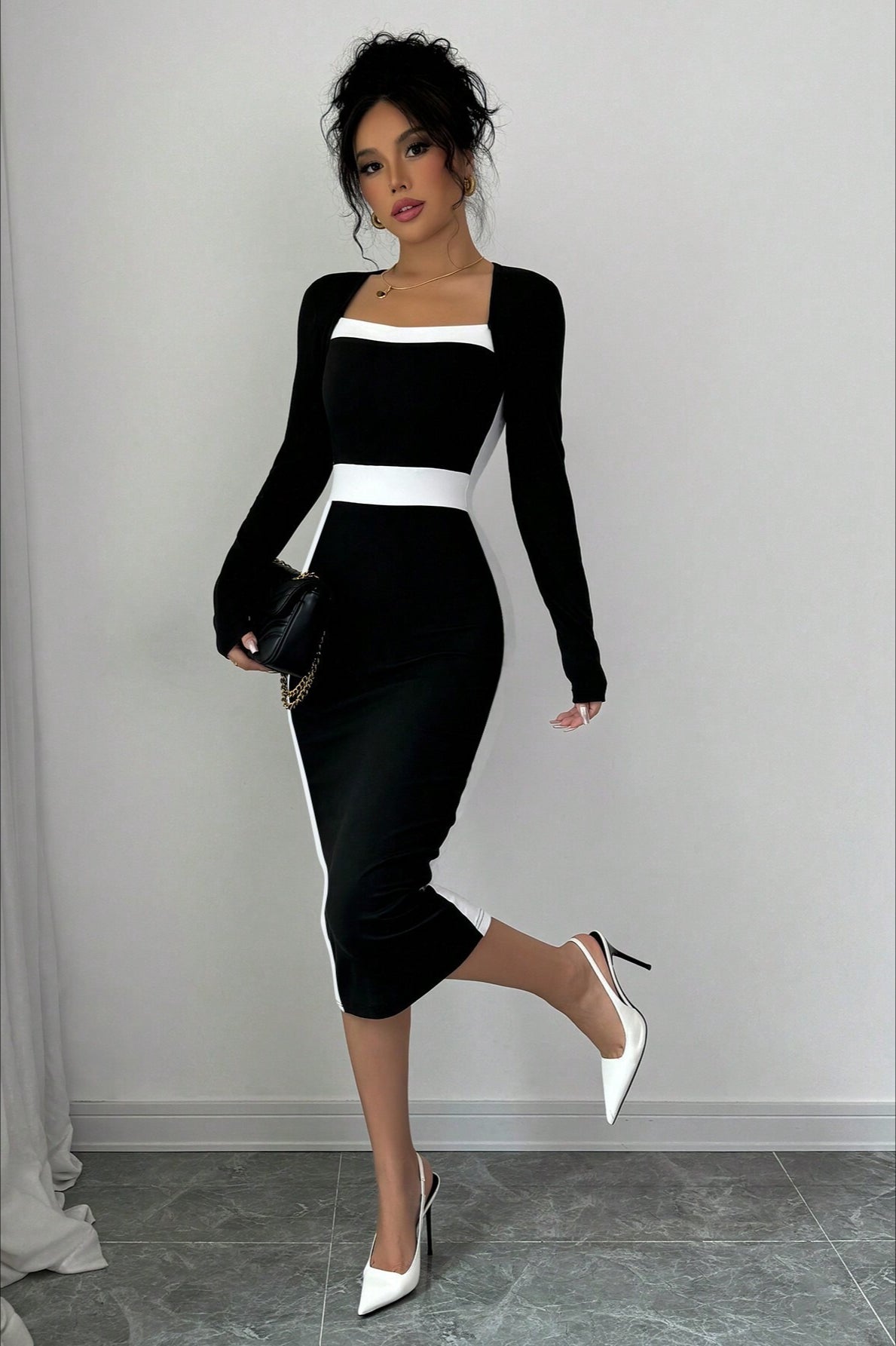 Color Block Panel Bodycon Cocktail Mini Dress