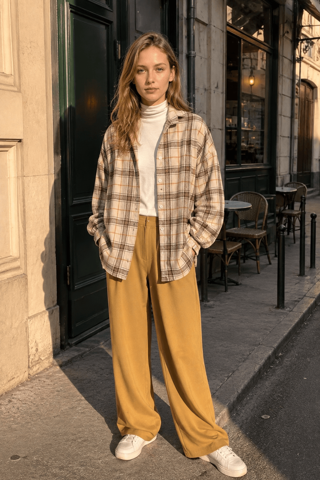 Checkered Print Button Blouse
