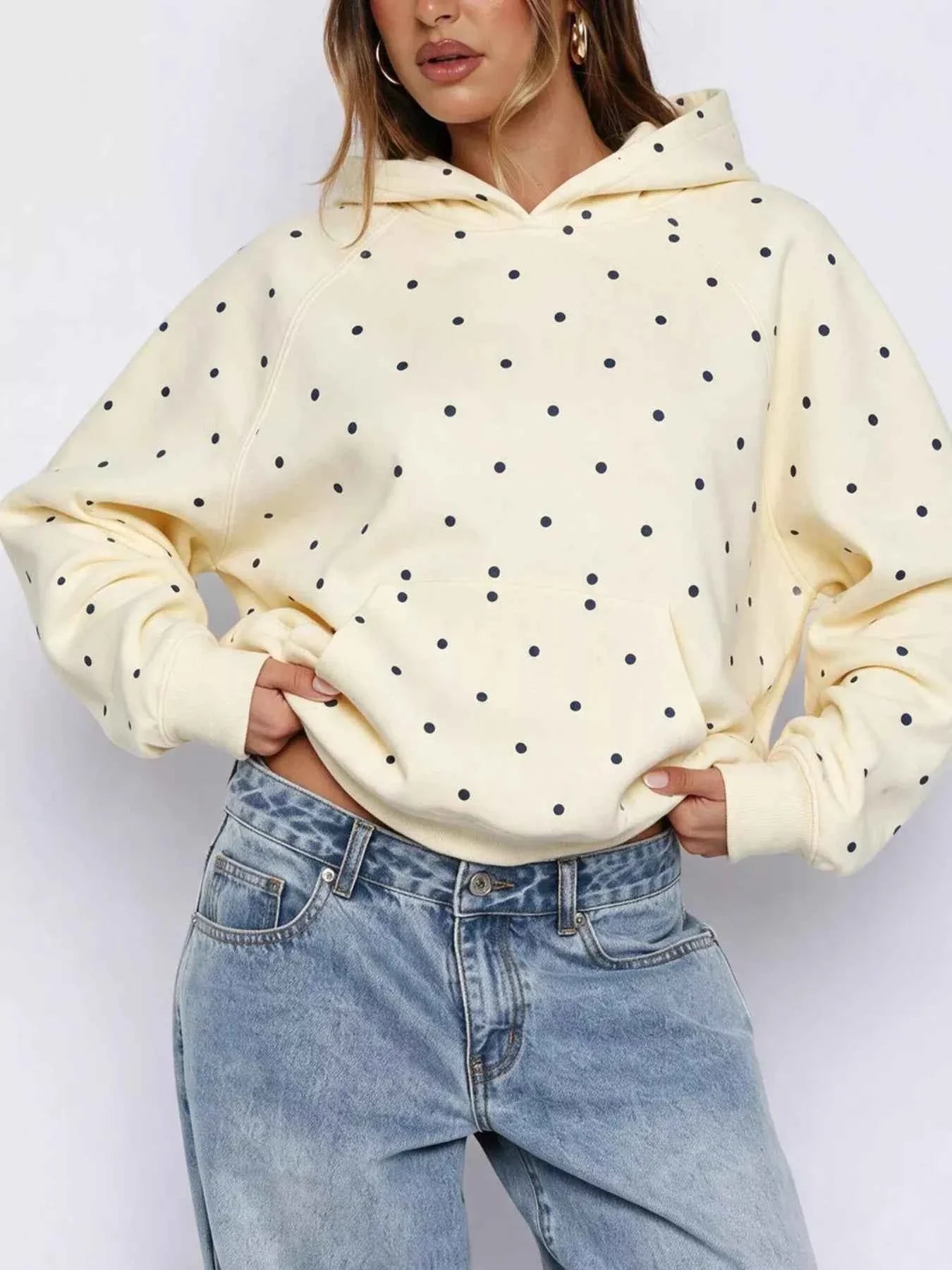 Polka Dot Raglan Sleeve Hoodie