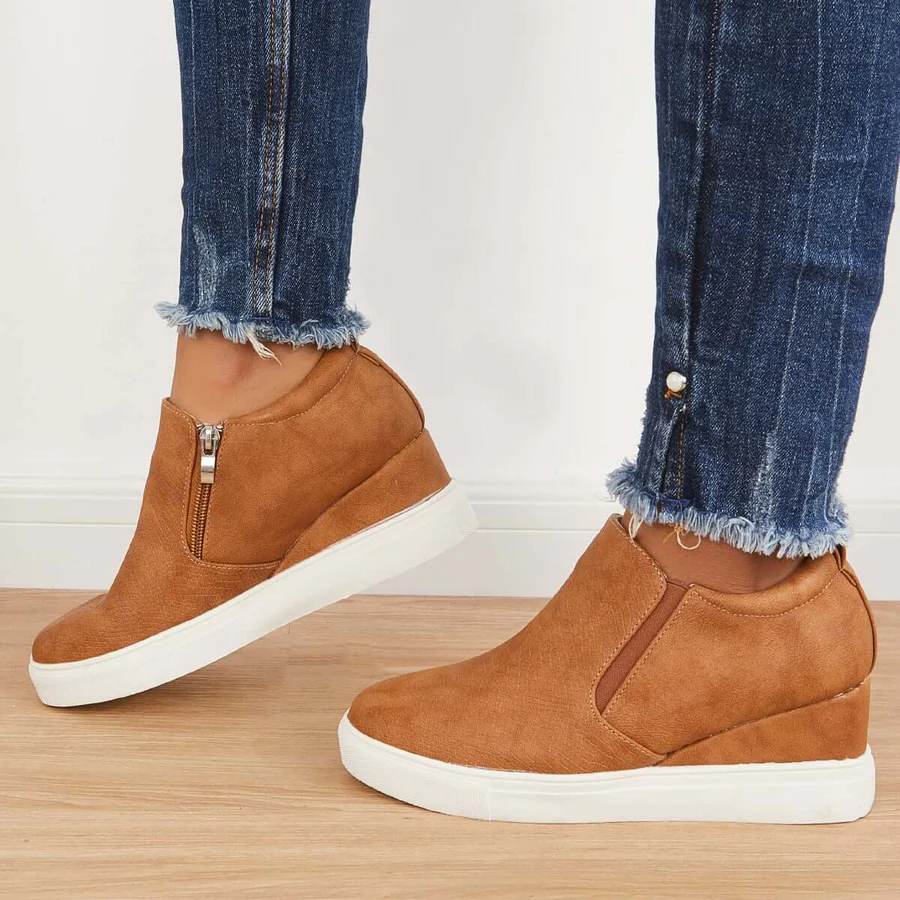 Casual Slip on Platform Wedge Sneakers Hidden Wedge Ankle Booties