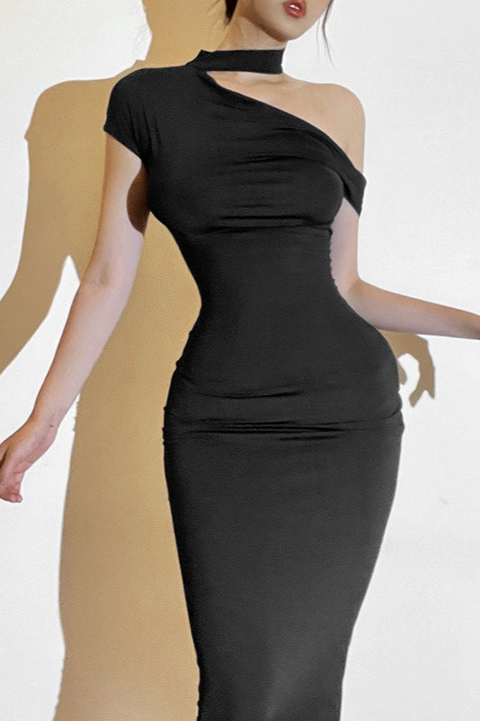 OneShoulder Fitted Maxi Party Dress