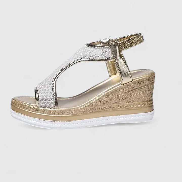Open Toe Fishnet Mesh Platform Wedge Sandals