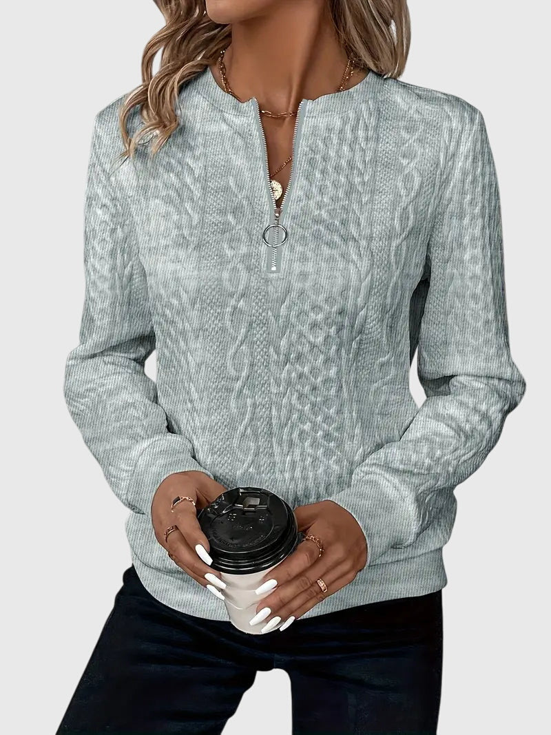 Quarter Zip Cable Knit Long Sleeve Sweatshirt