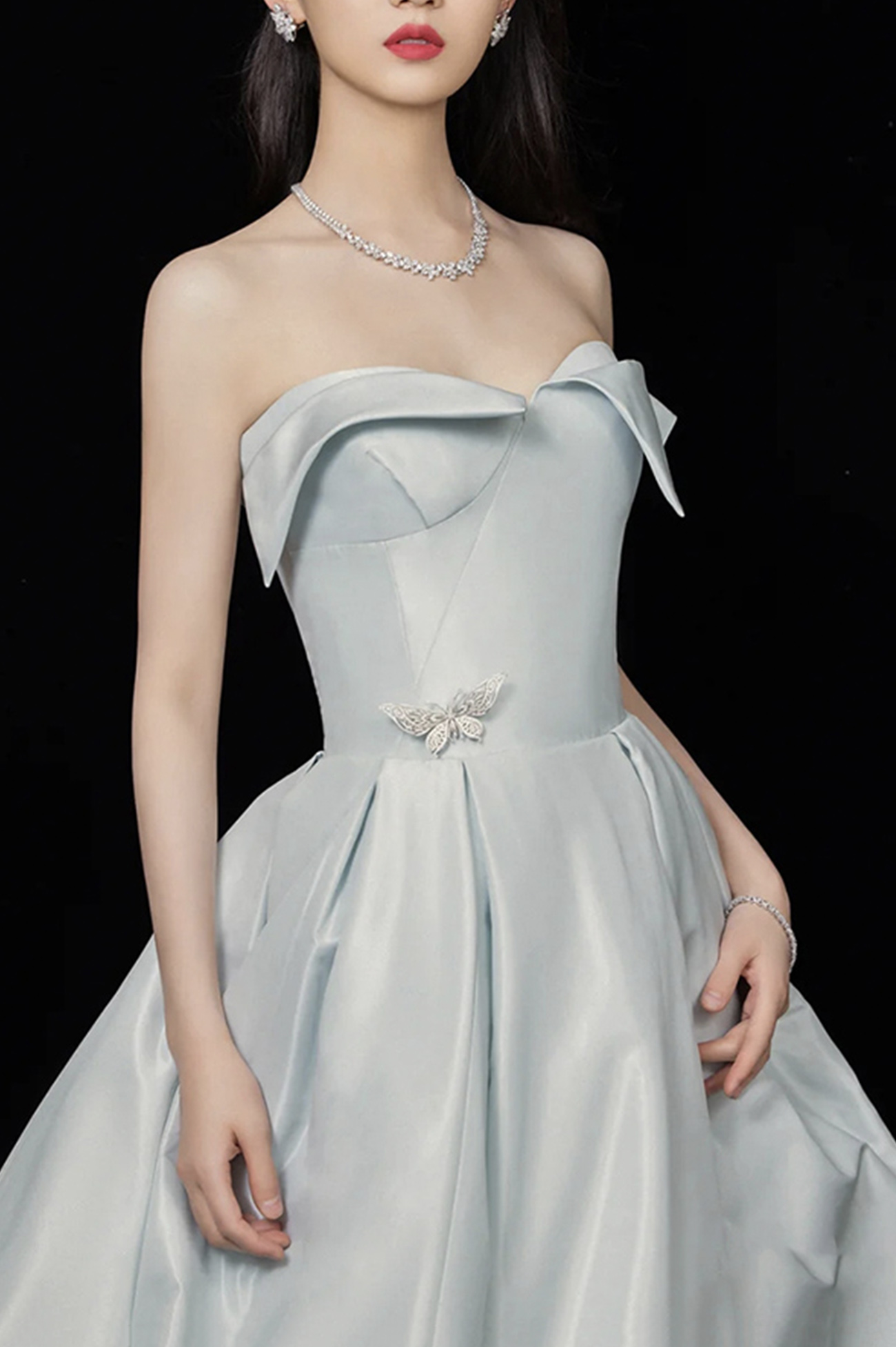 Blue Satin Long Prom Dress Elegant Evening Dress cc1616