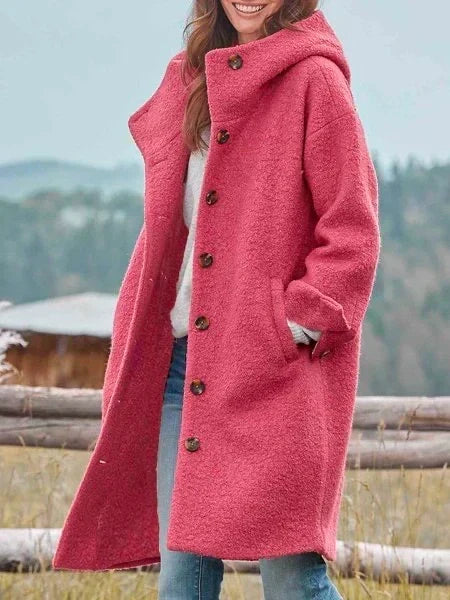 Hooded Button Front Longline Coat
