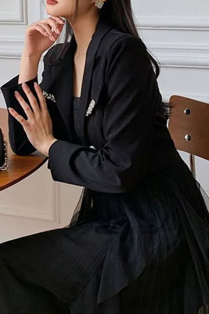 Crystal Decor Notched Cropped Blazer