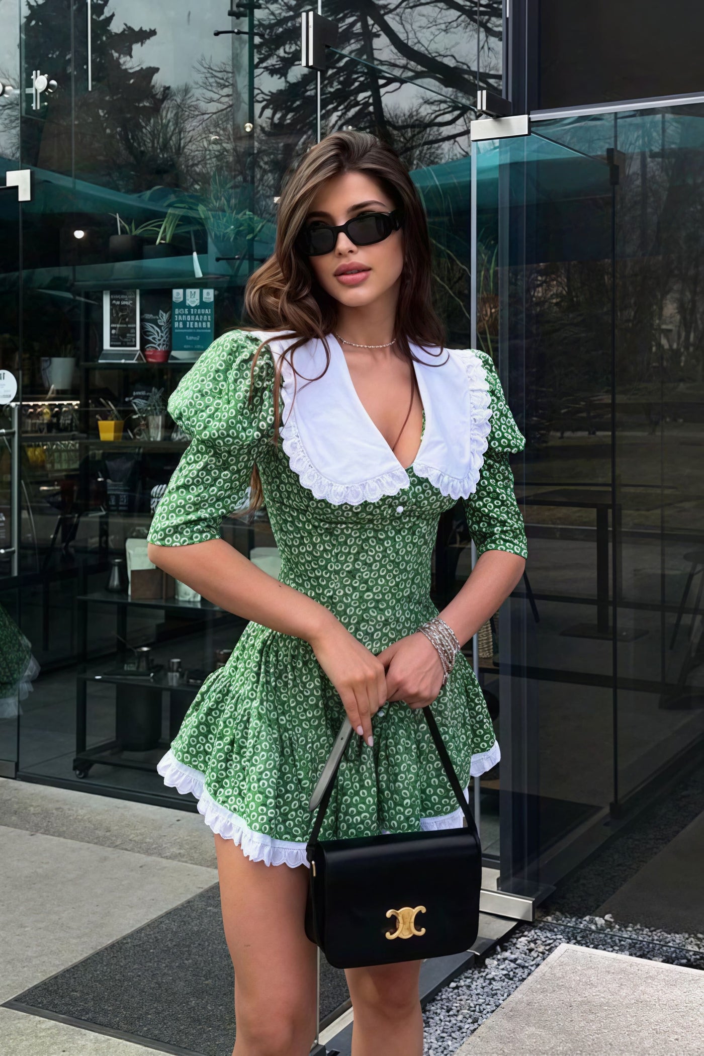 Floral Peter Pan Collar Short Sleeve Tiered Lace Trim Mini Dress 8