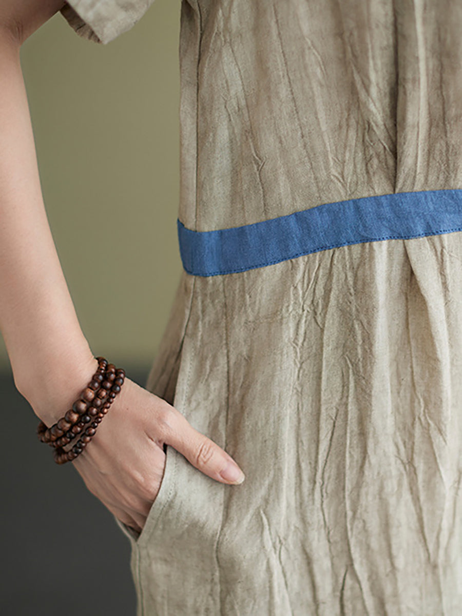 Textured Round Neck Short Sleeve Loose A-Line Maxi Dress
