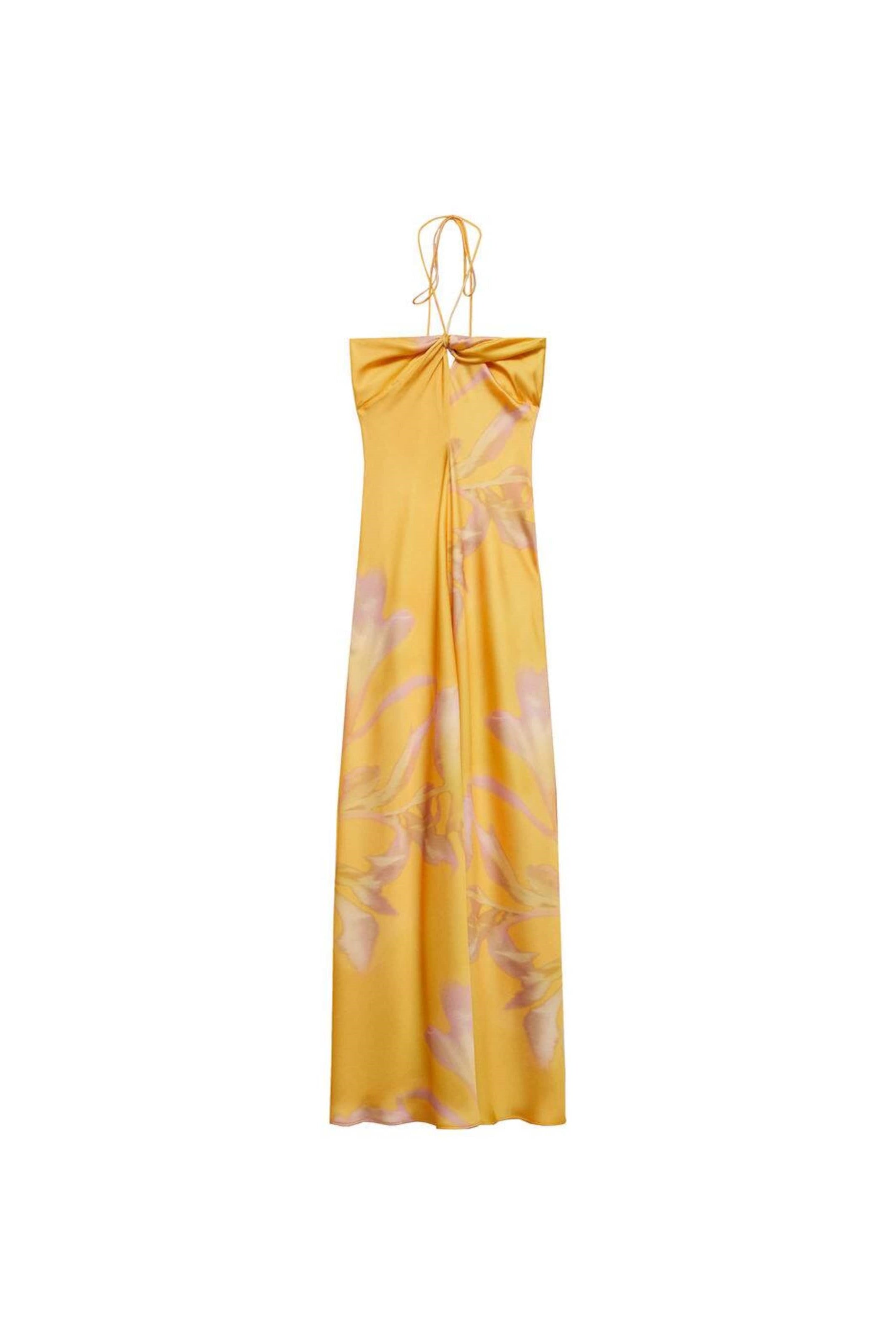 Satin Halter Neck Floral Bias Cut Slip Maxi Dress