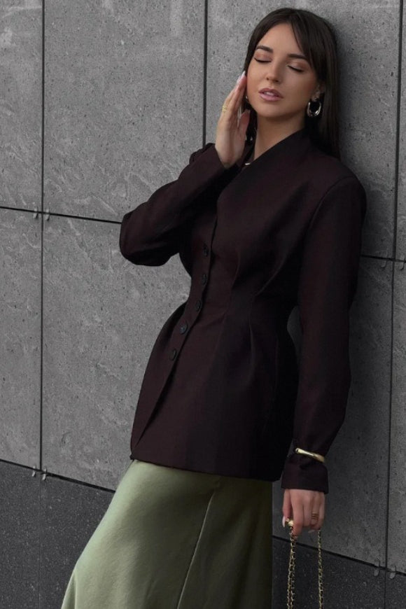 Single-Breasted V-Neck Waist Defined Blazer