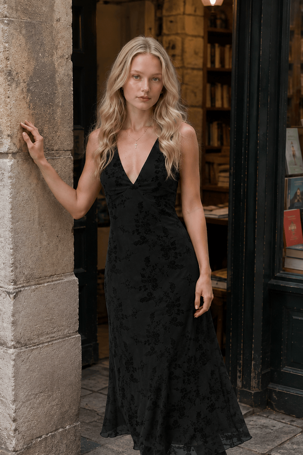 Deep V-Neck Floral Dress