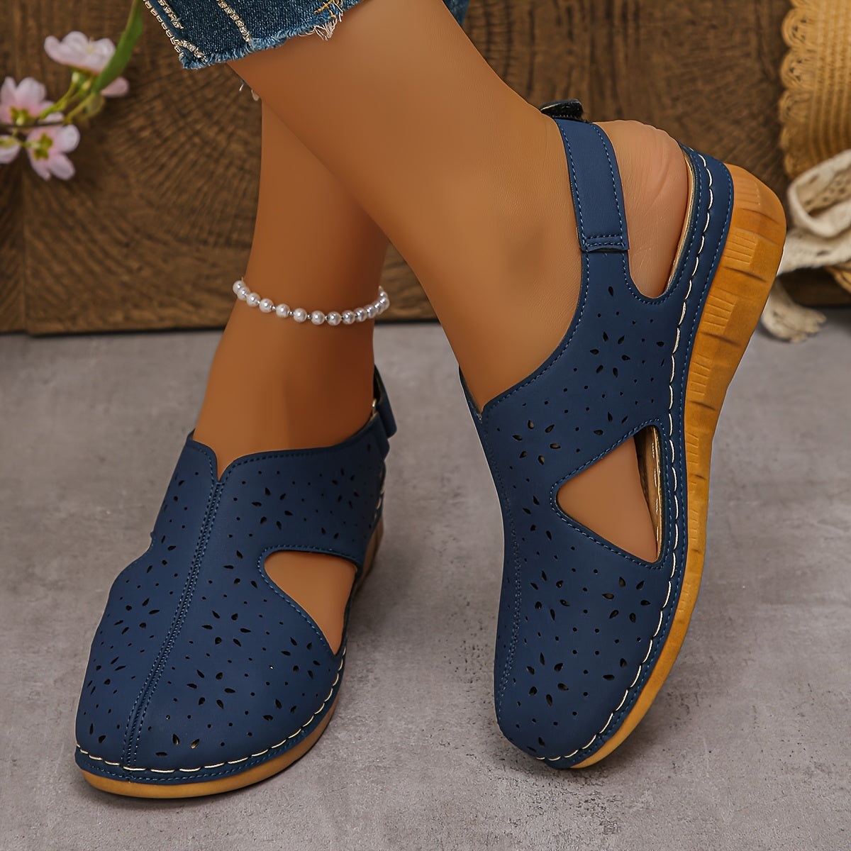 Closed Toe Cut Out Slingback Wedge Sandals