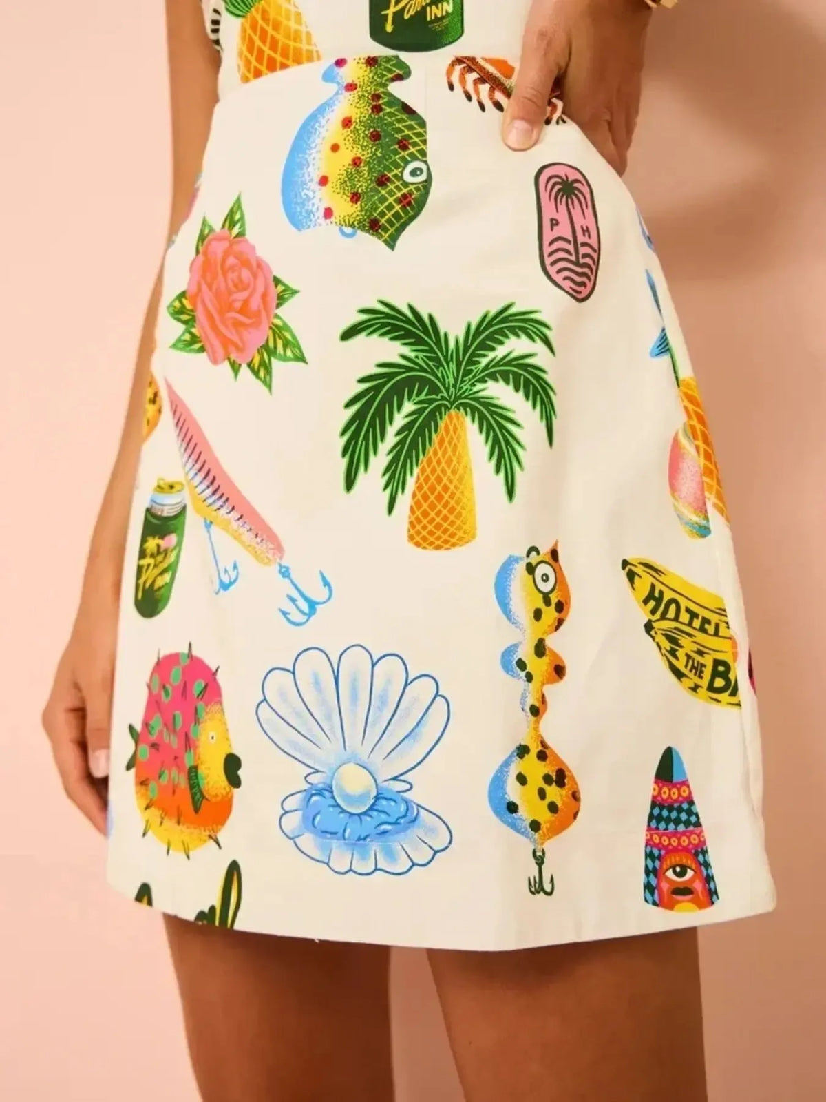 Tropical Novelty Print Square Neck Wide Strap A-Line Mini Dress 5