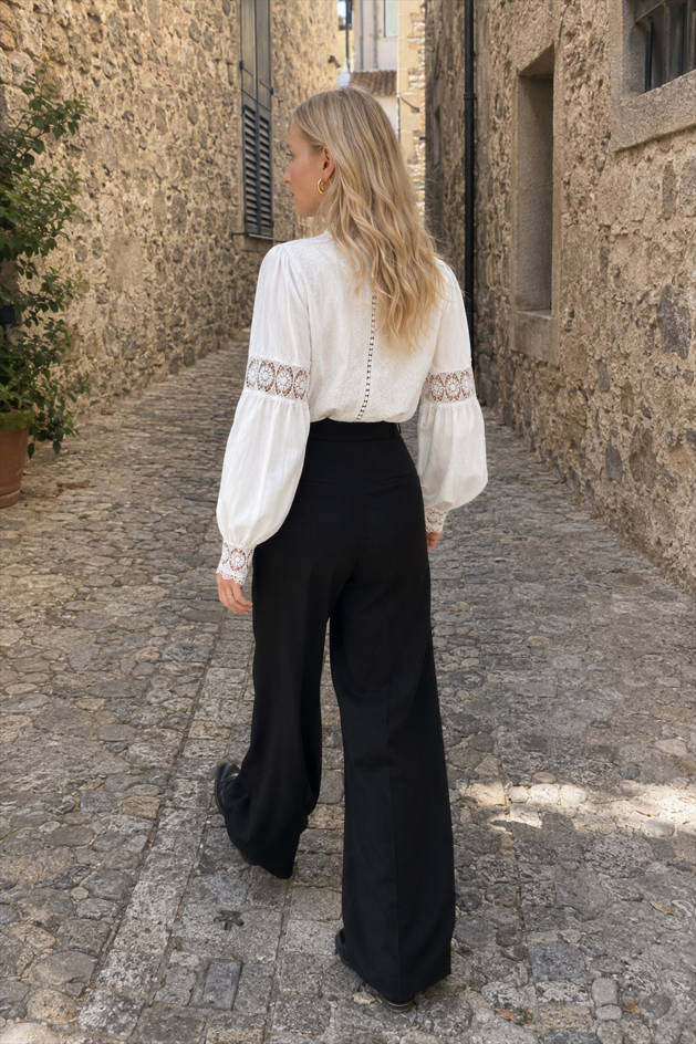 Lace Paneled Lantern Sleeve Blouse