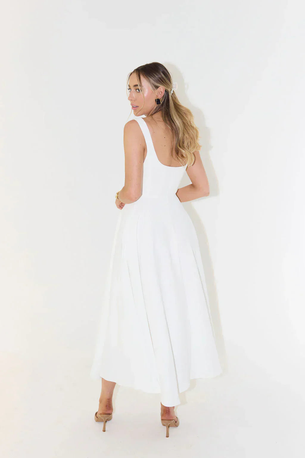 Charm Celeste - Square Neck Midi Dress