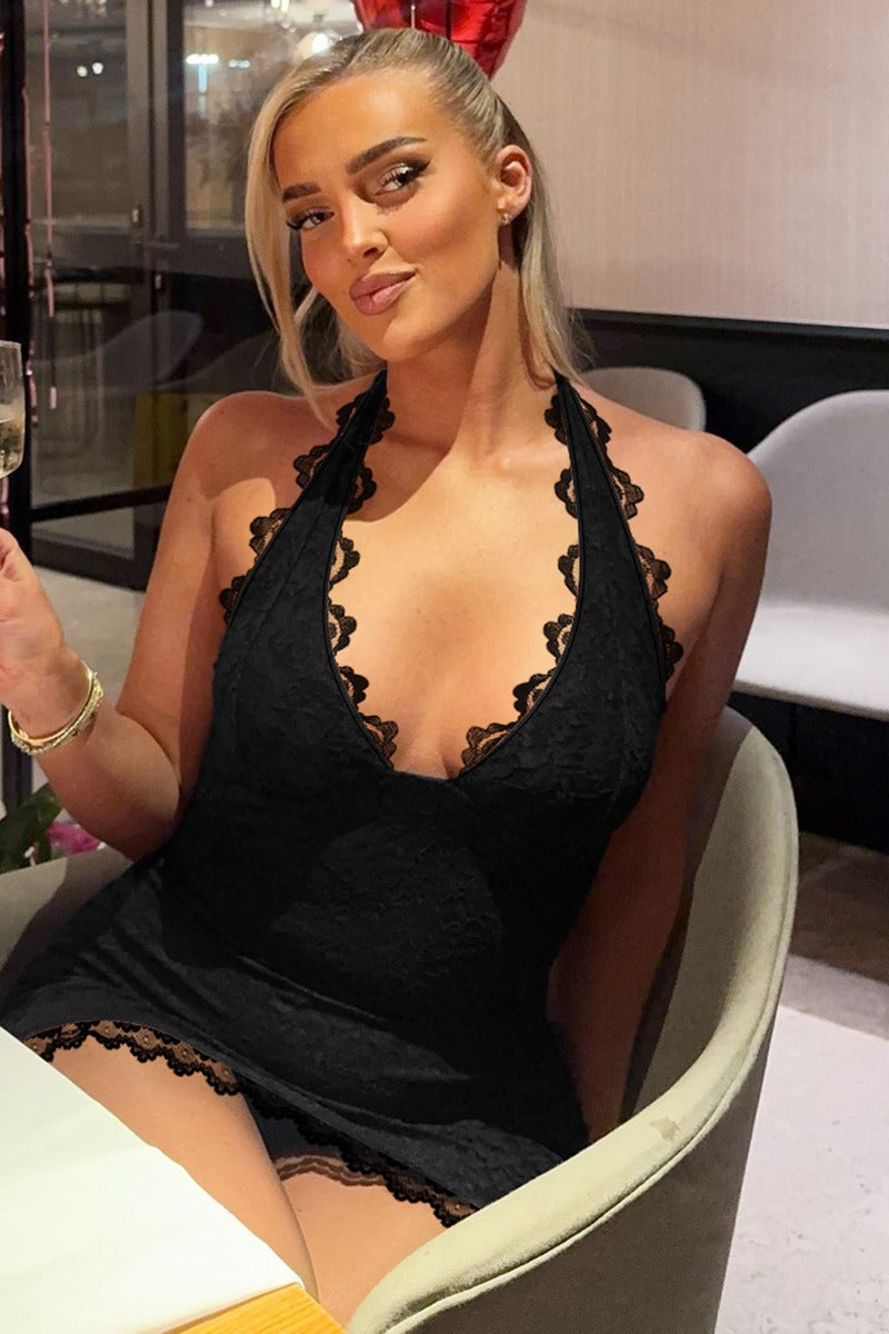 Halter Neck Bodycon Lace Dress
