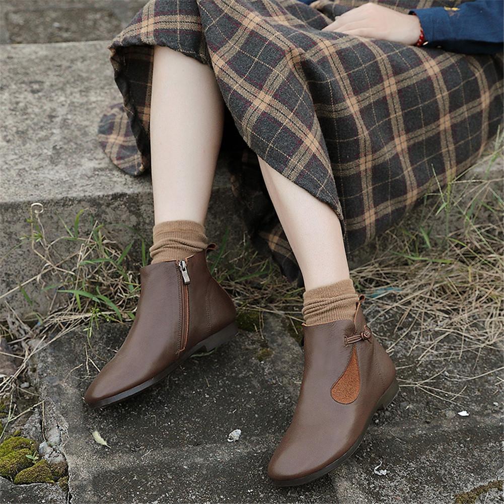 Mori Style Elegant Ankle Booties Low Heel Handmade Work Combat Boots Black/Coffee/Beige