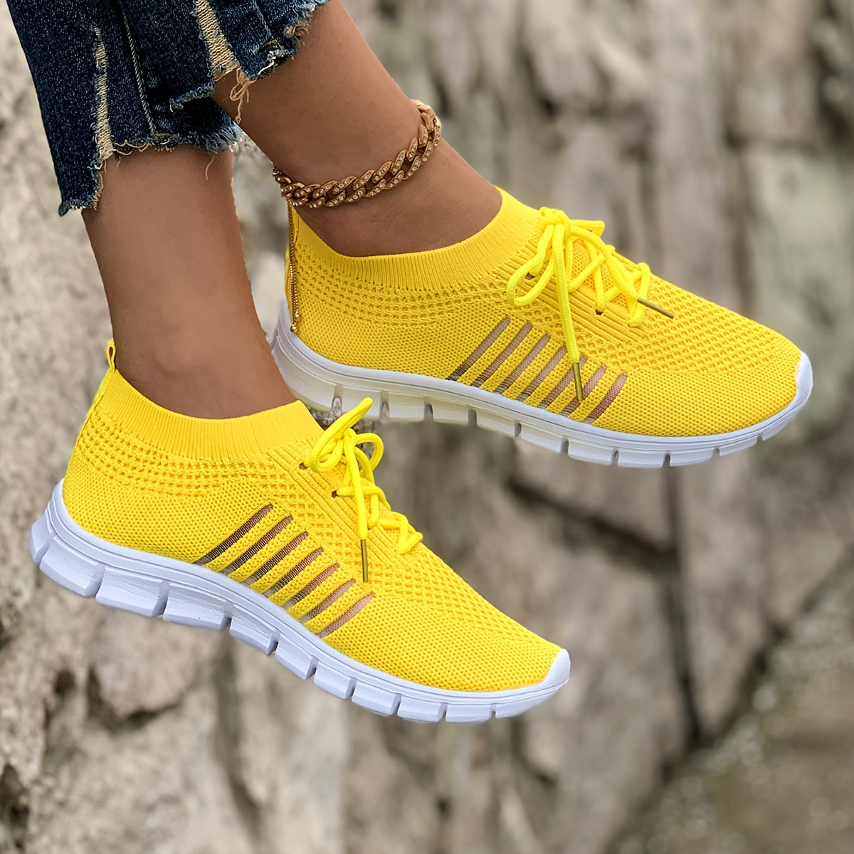Knit Mesh Lace Up Low Top Sneakers