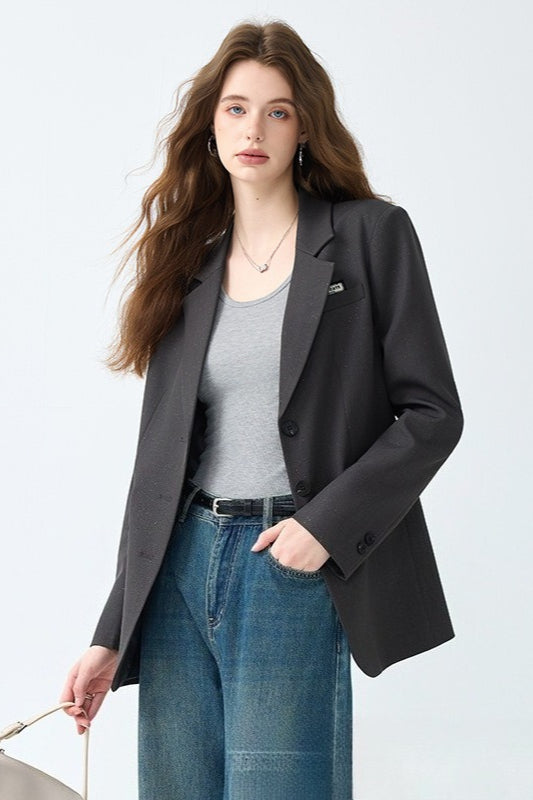 Notch Lapel Single Breasted Long Sleeve Tailored Office Blazer