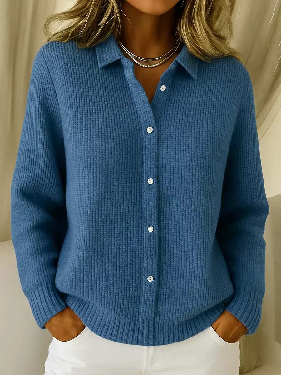 Waffle Knit Collared Button Front Cardigan