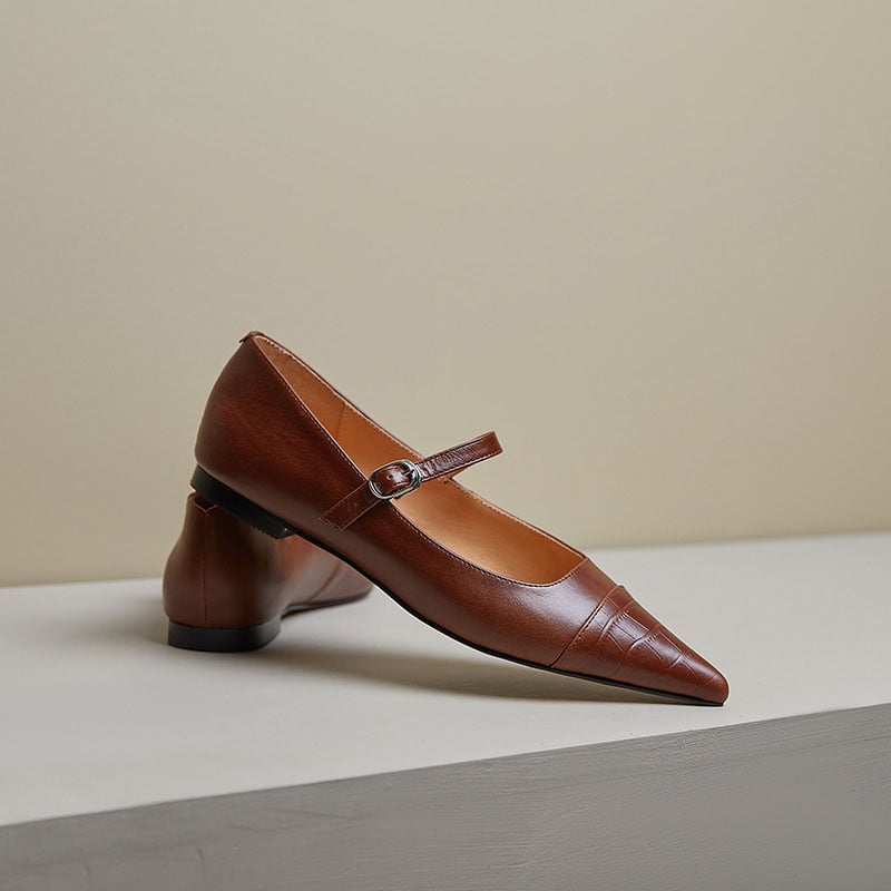 Kulwa Pointy Toe Block Heels Mary Jane Flats