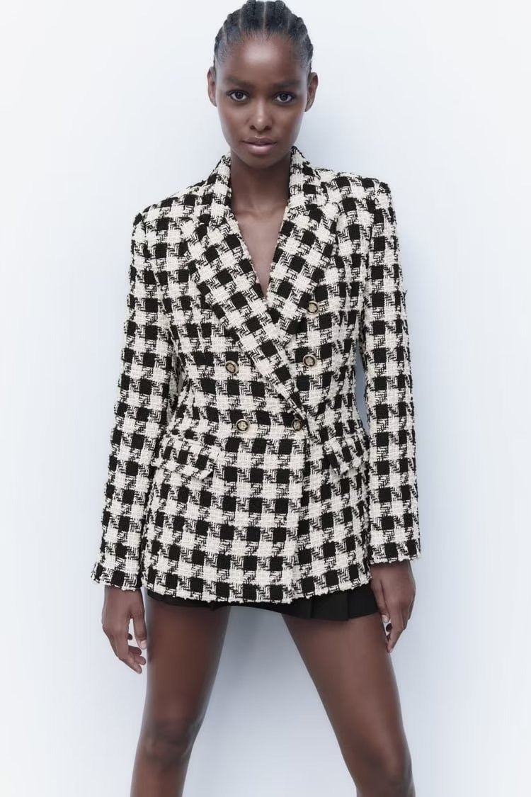 Textured Houndstooth Winter Blazer