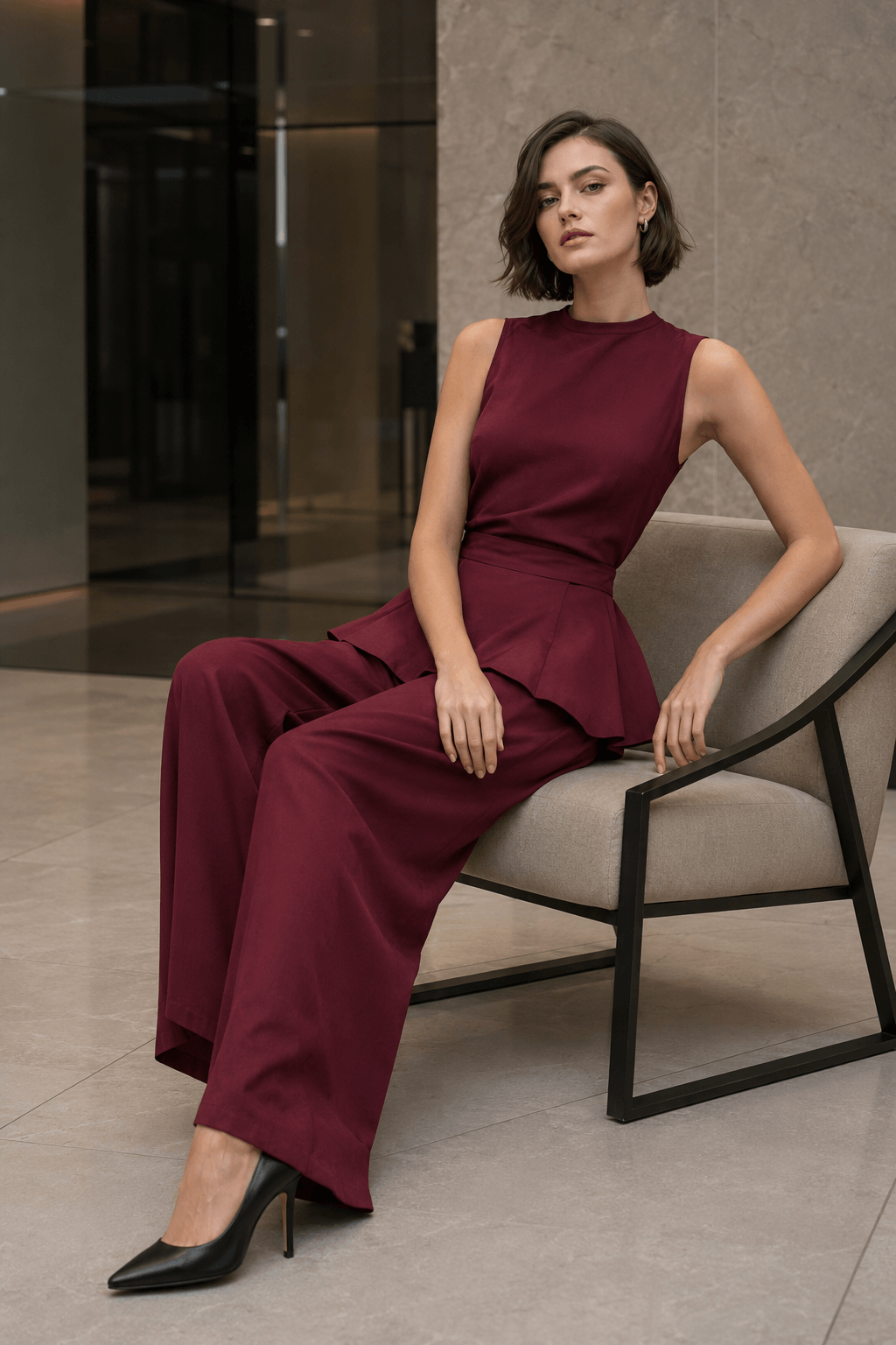 Sleeveless Minimalist Casual Two Piece Work Set