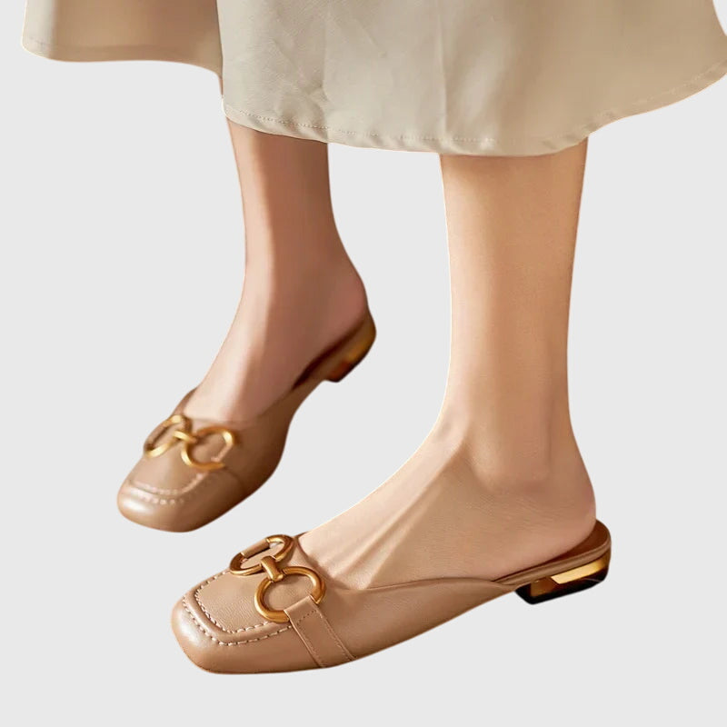 Square Toe Buckle Slip On Flats