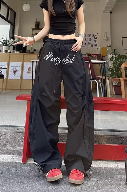 Vintage Hip Hop Curved Blade Wide Leg Cargo Casual Pants