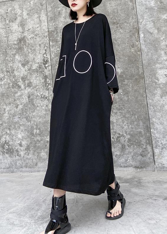 Geometric Circle Print Long Sleeve Oversized Crew Neck Maxi Shift Dress
