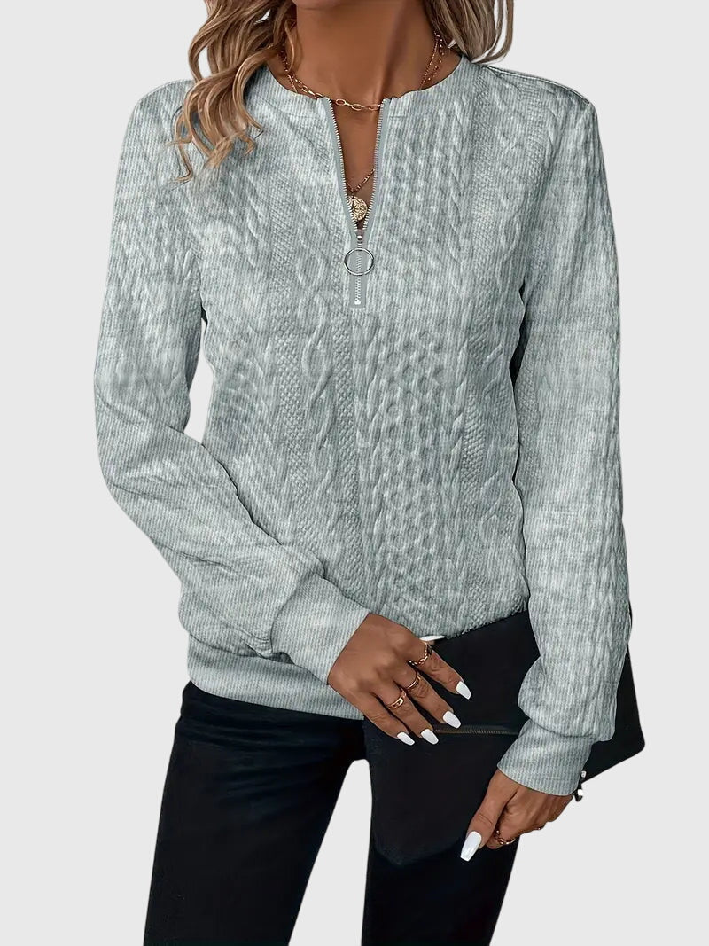 Quarter Zip Cable Knit Long Sleeve Sweatshirt