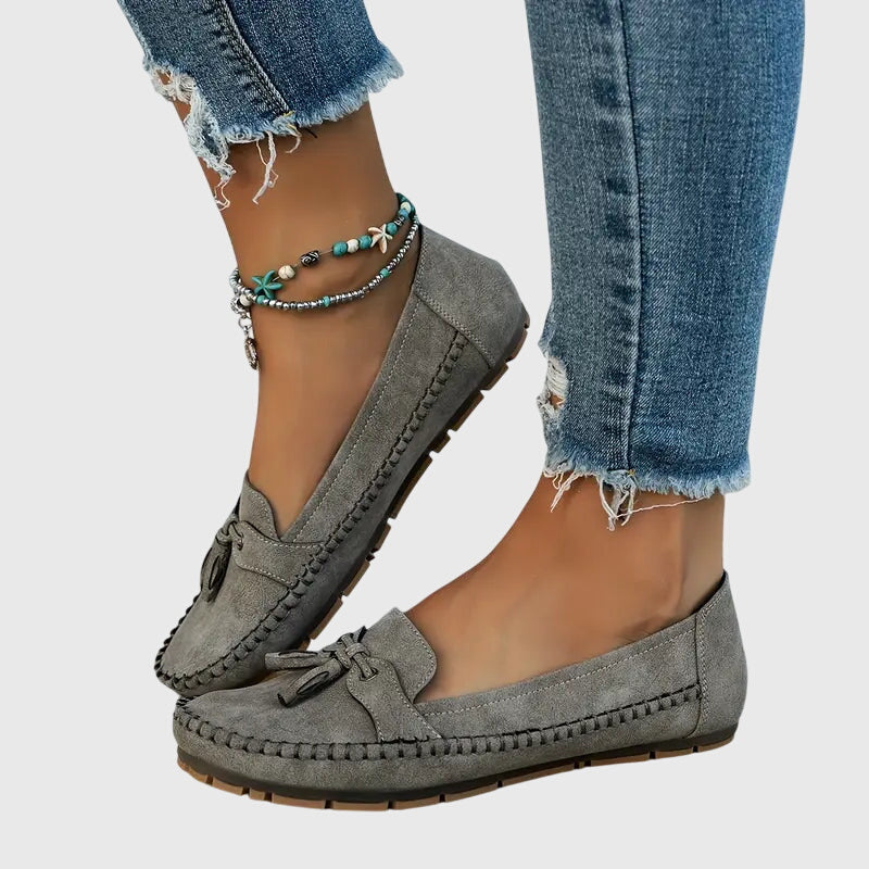 Round Toe Tassel Moccasin Stitch Suede Look Loafers