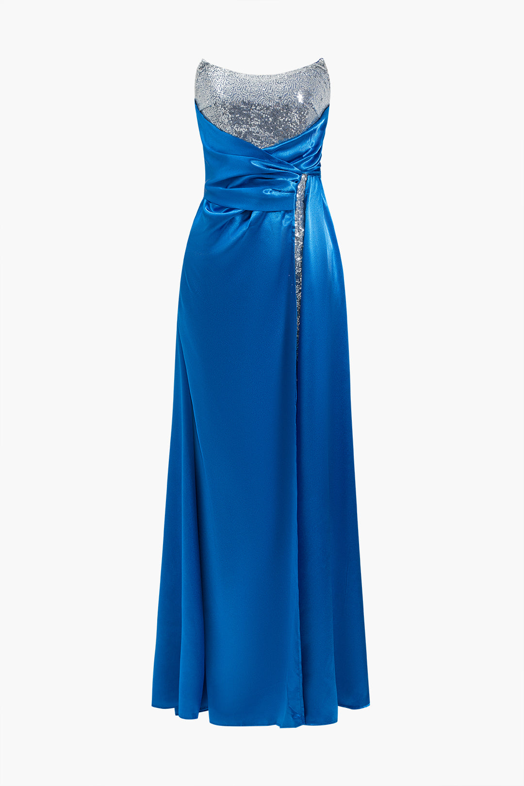 Strapless Sequin Slit Gown Maxi Dress - View 3