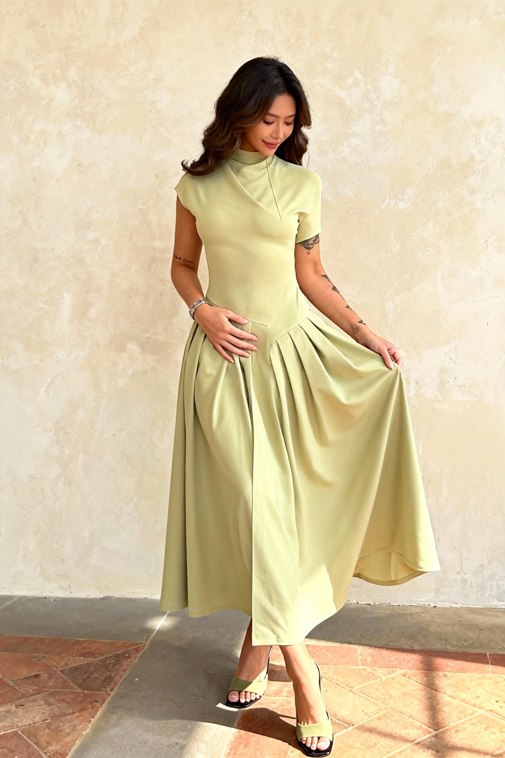 Light and Refined TwoTone Pleated Maxi Dress