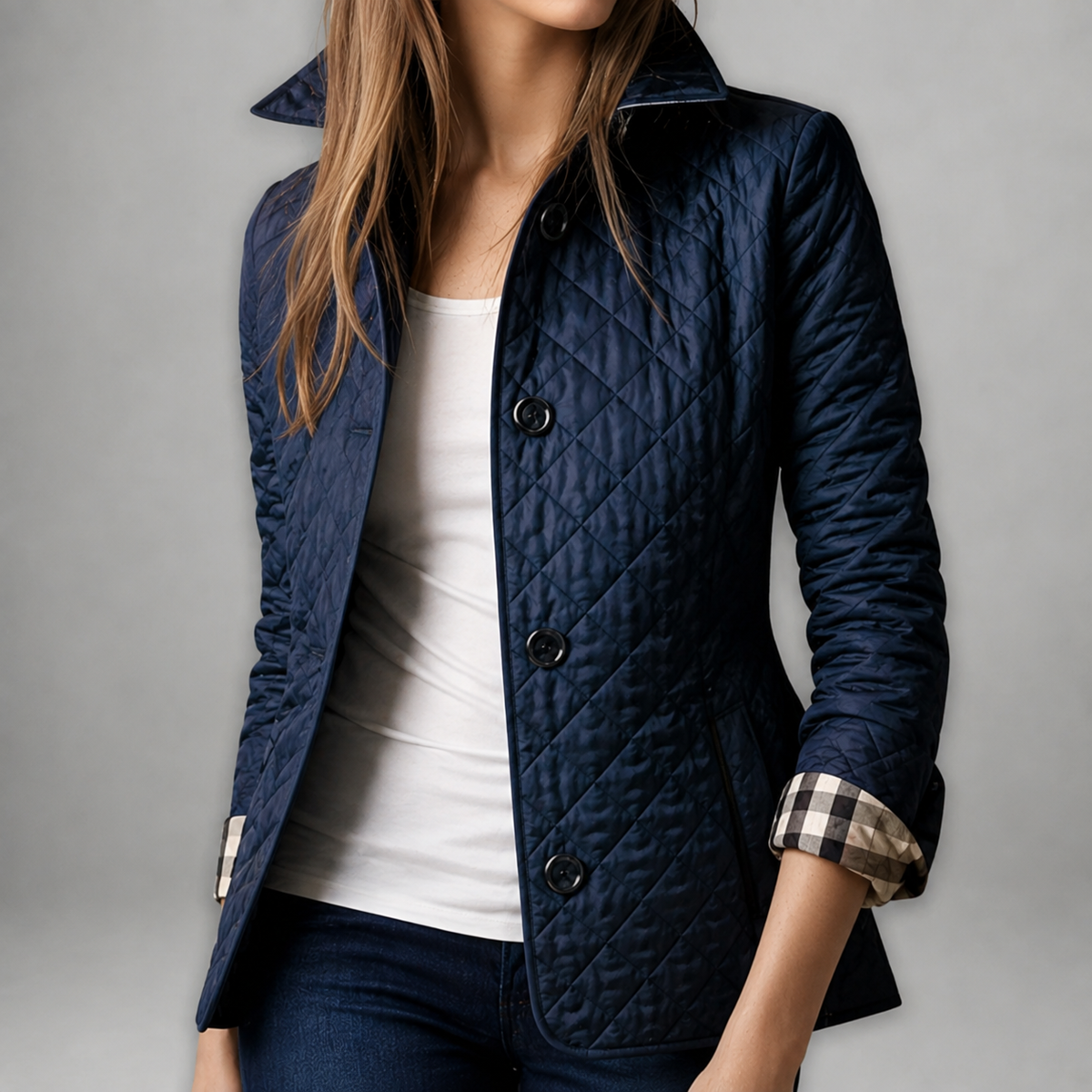 Quilted Stand Collar Button Front Jacket