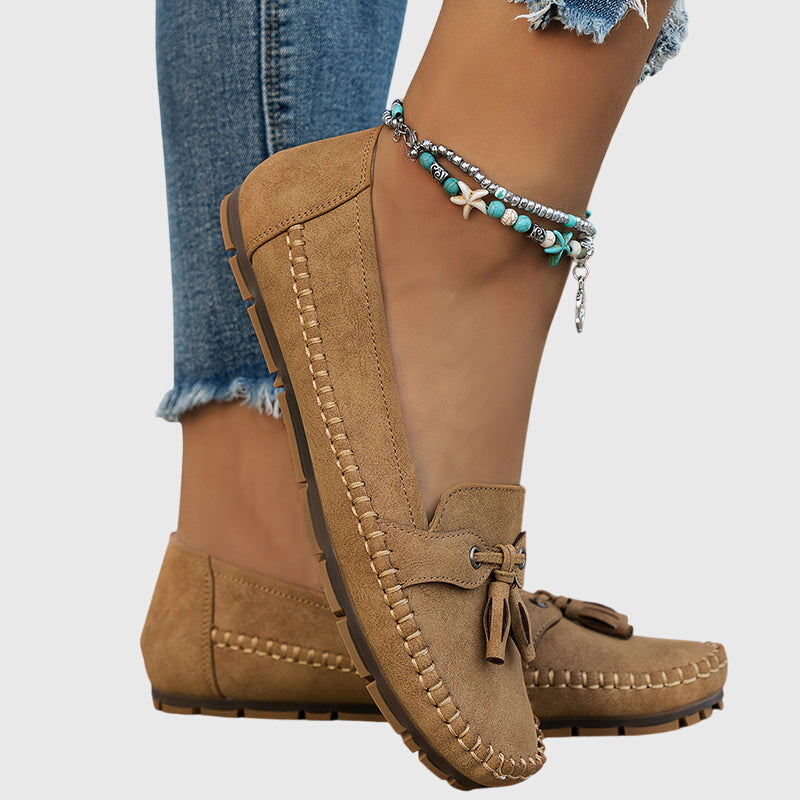 Round Toe Tassel Moccasin Stitch Suede Look Loafers