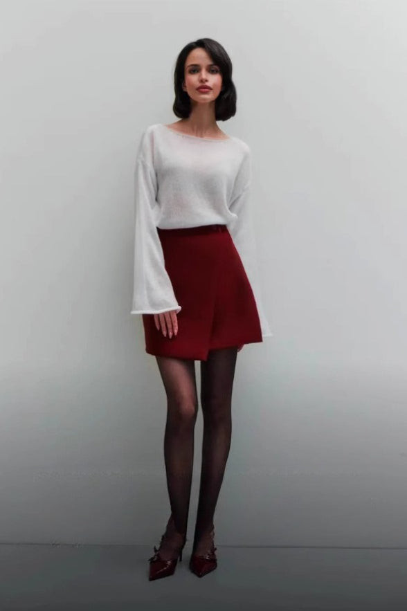 High Waist A Line Slit Skirt