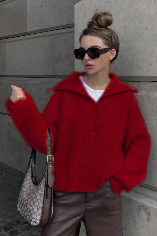Vintage Notched VNeck Knit Top